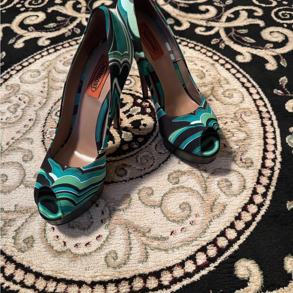 Missoni Green and Black Patterned Heels Size 38.5